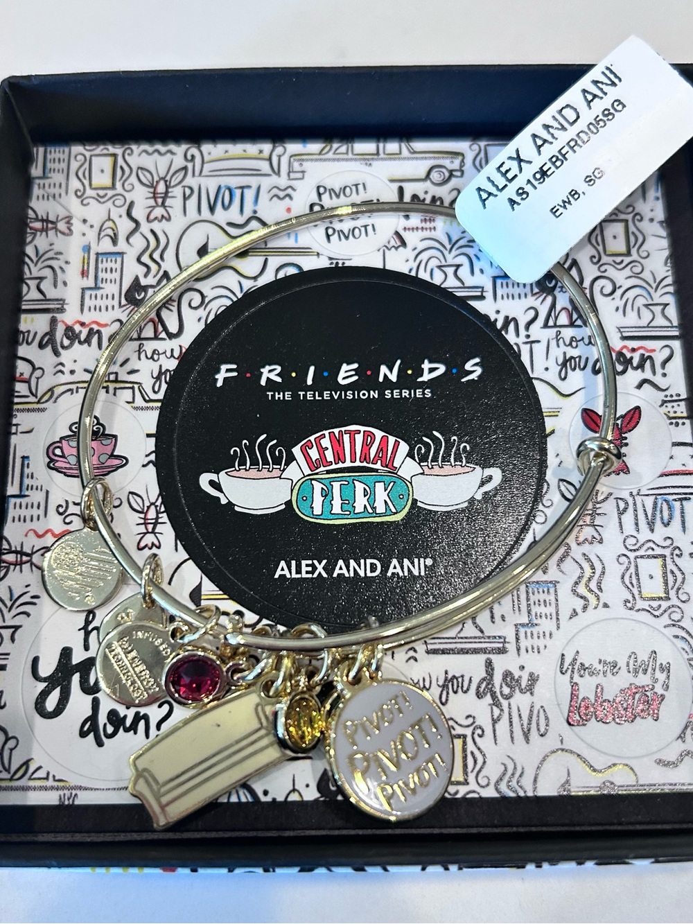 Alex and Ani Friends, Couch and Pivot Cluster Charm Bangle Gold Tone,  One Size